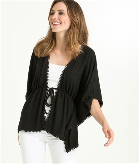 Gilet poncho femme noir et broderies NOIR