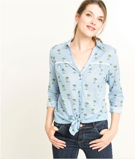 Chemisier femme voile de coton bleue BLEU CLAIR