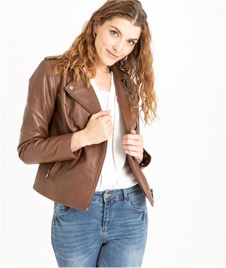 Veste en cuir femme camel MARRON