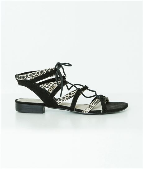 Sandales femme plates bimatière NOIR