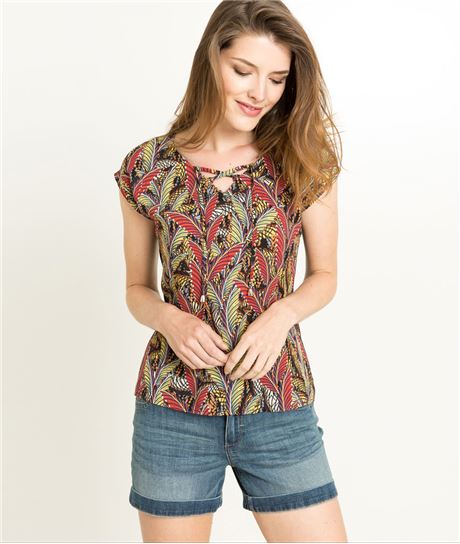 T-shirt femme manches courtes imprimé NOIR