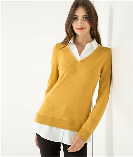 Pull femme col chemisier CURRY