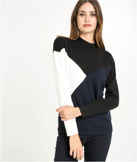 Pull femme graphique col montant MARINE