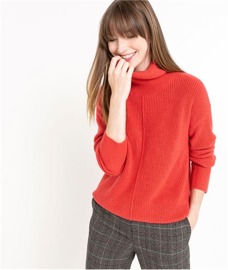 Pull femme rouge col boule ROUGE