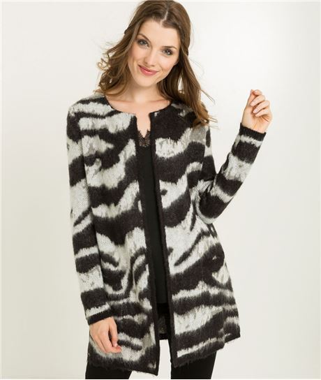 Gilet femme zébré et doux NOIR