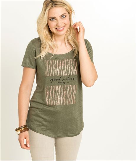 T-shirt femme lin kaki KAKI