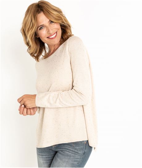 Pull femme bimatière et dos ouvert BEIGE