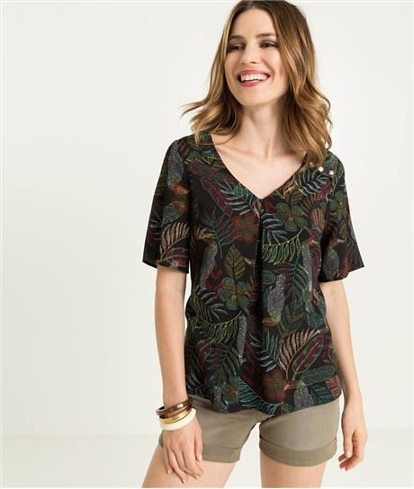 Blouse femme imprimée tropical NOIR