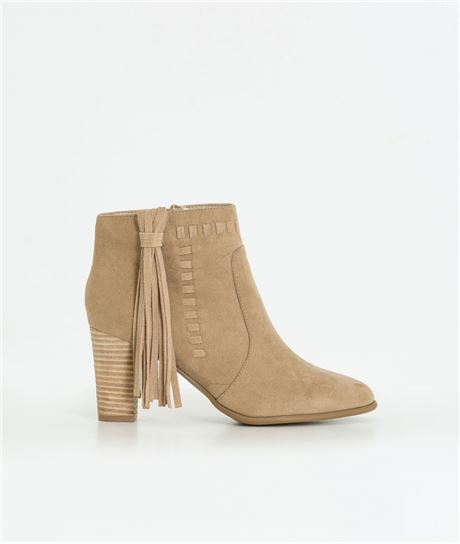Boots femme à talon avec pompon BEIGE