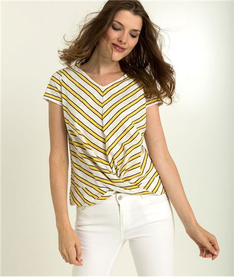 T-shirt femme rayures et bas noué BLANC