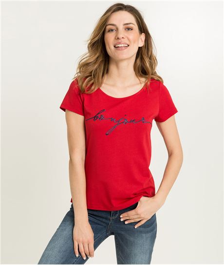 T-shirt femme rouge avec message ROUGE