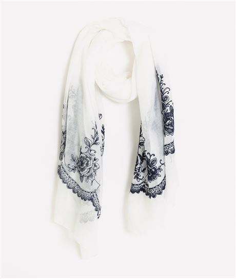Foulard femme blanc brodé BLANC