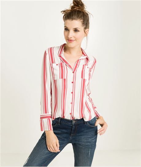 Chemise femme rayée rouge et blanc BLANC