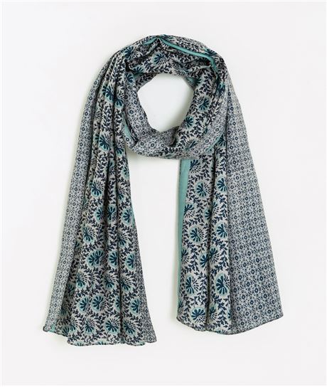 Foulard femme turquoise imprimé fleurs BLEU