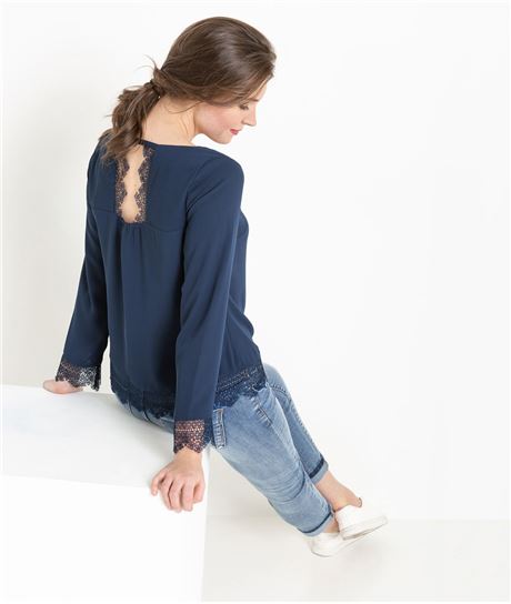 Blouse femme avec dentelle guipure MARINE