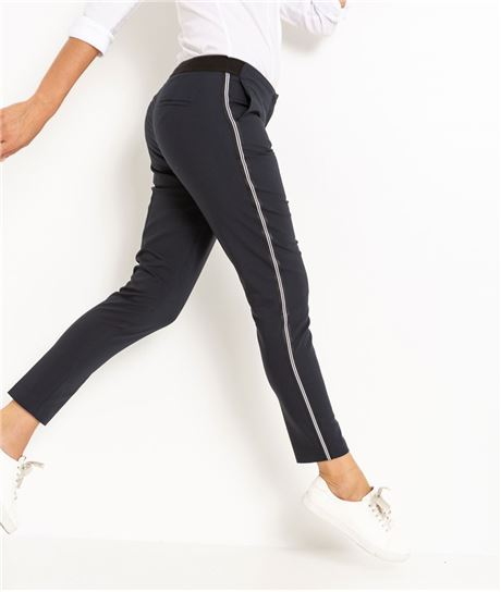 Pantalon femme structurée détail sport MARINE