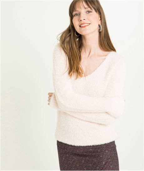 Pull femme poilu manches longues ROSE