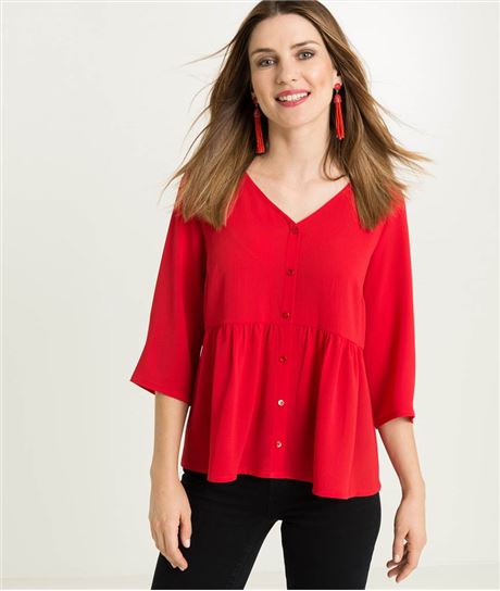 Blouse femme rouge avec boutons ROUGE