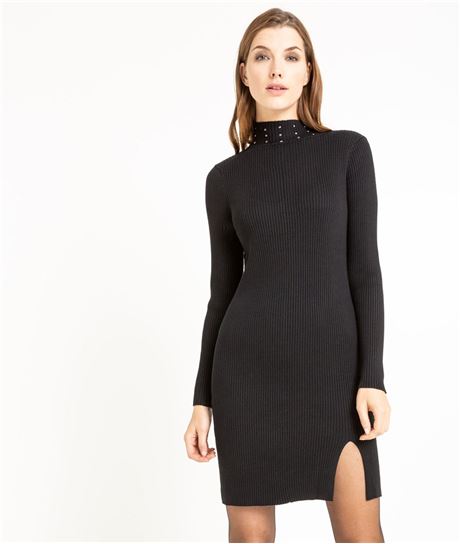 Robe pull noire avec clous pour femme NOIR