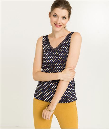 Top femme imprimé et dentelle MARINE