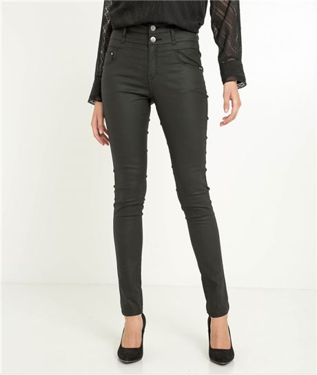Pantalon femme enduit noir taille haute NOIR