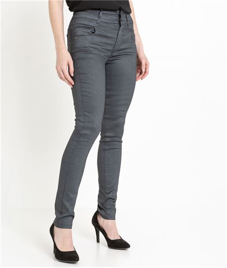 Pantalon femme enduit taille haute GRIS FONCE