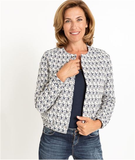 Veste femme jaquard bleu et blanche BLEU