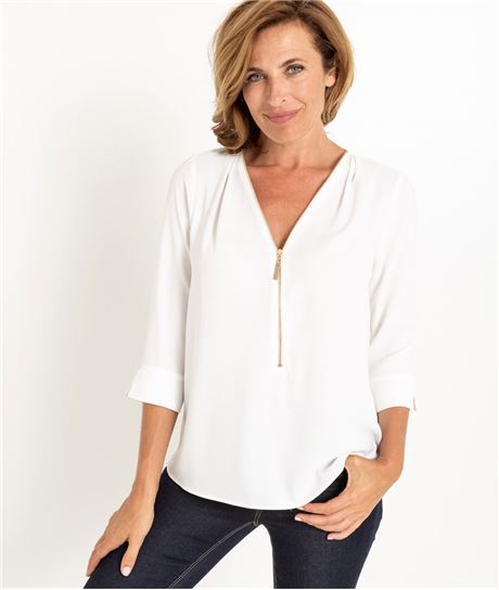 Blouse femme blanche fluide avec zip ECRU