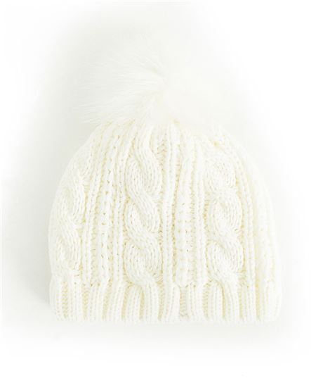 Bonnet femme avec pompon ECRU