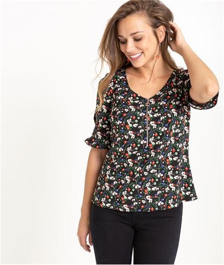 Blouse femme imprimée manches ouvertes IMPRIME