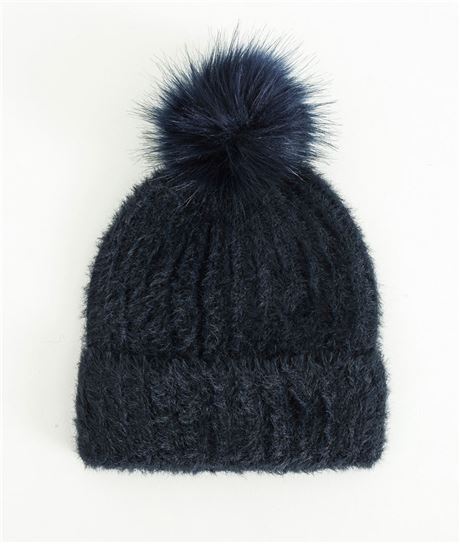 Bonnet femme avec pompon BLEU