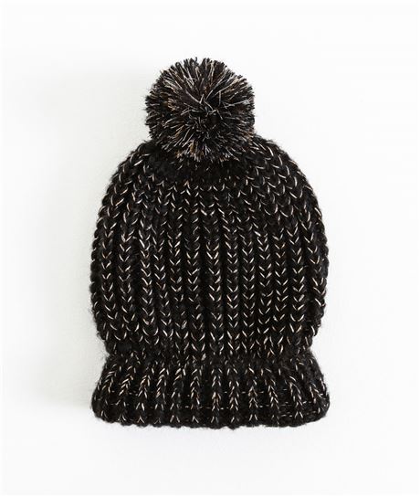 Bonnet femme noir avec pompon NOIR