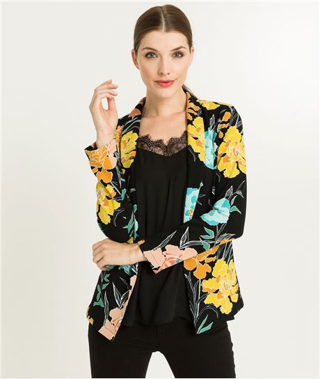 Veste blazer femme imprimé fleurs NOIR