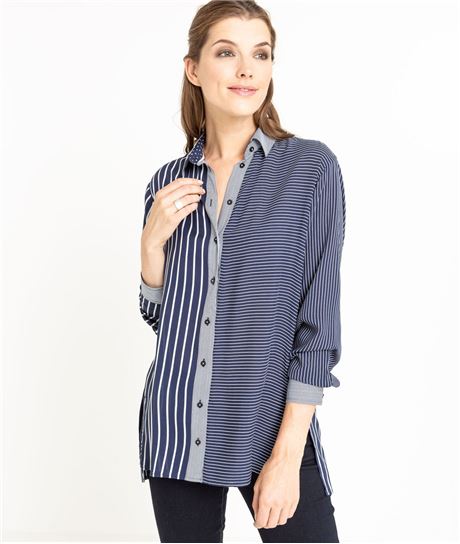 Chemise femme longue fluide et rayée RAYURE BLEU