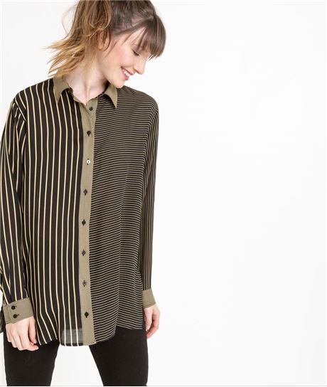 Chemise femme longue fluide et rayée RAYE CAMEL
