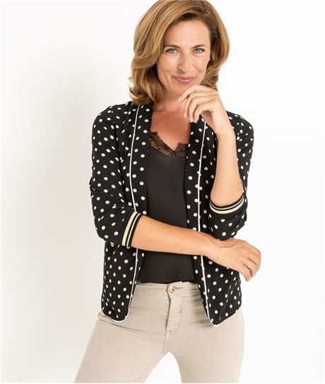 Veste femme blazer fluide imprimé pois NOIR