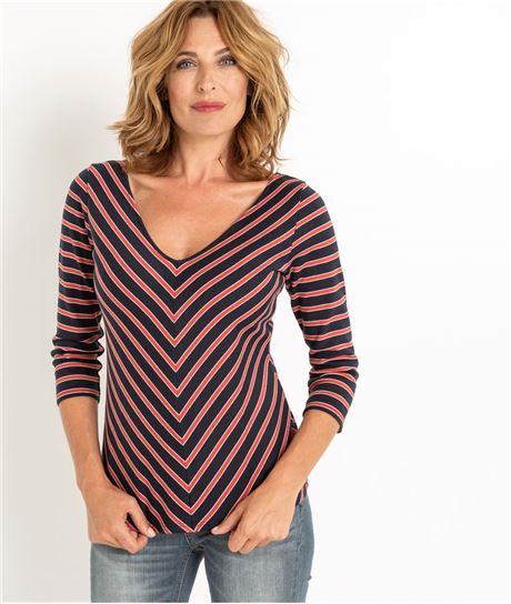 T-shirt femme rayé manches 3/4 MARINE
