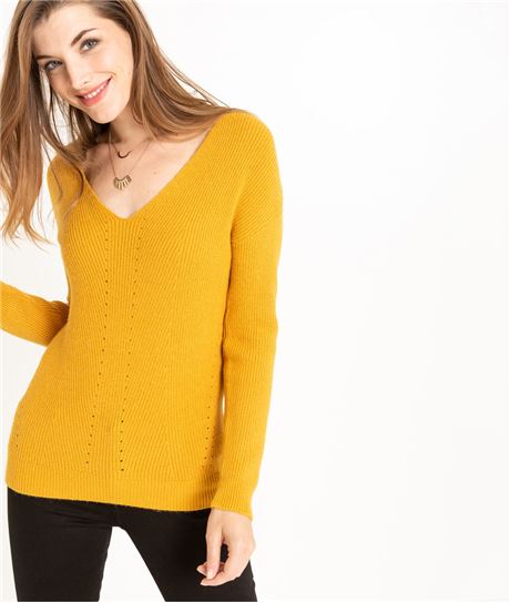 Pull femme en tricot décolleté V SAFRAN
