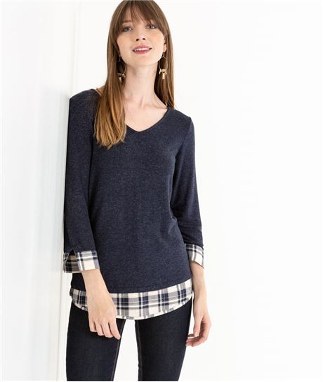 T-shirt femme 2 en 1 avec noeud BLEU