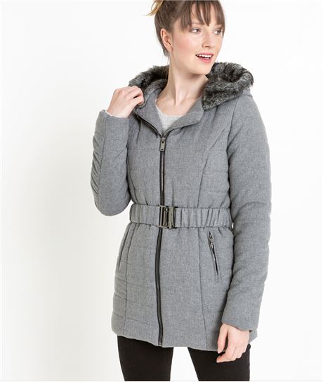 Doudoune femme grise avec ceinture GRIS