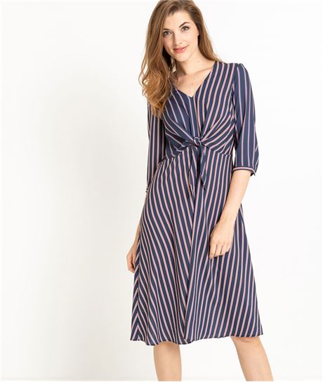 Robe femme fluide rayée bleu et rouge BLEU
