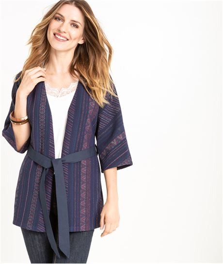 Veste femme esprit kimono en jacquard MARINE