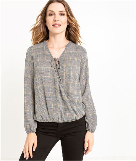 Blouse femme carreaux forme cache coeur CARREAUX