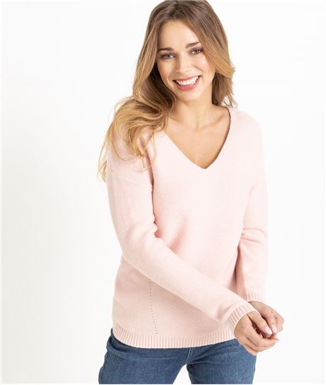 Pull femme rose pâle décolleté V ROSE
