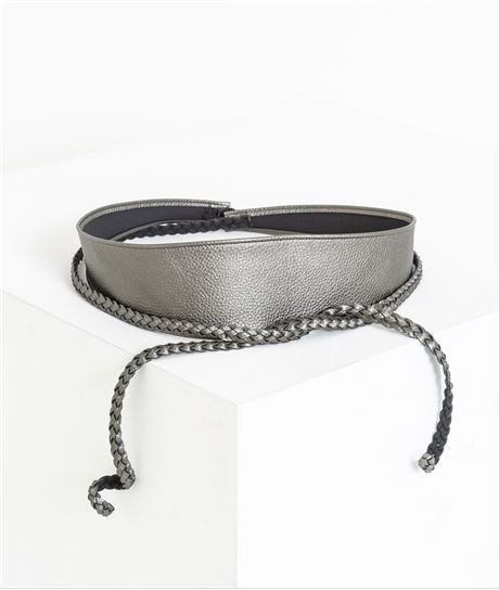Ceinture femme tressée à nouer GRIS