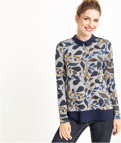 Pull femme 2 en 1 gris à motifs colorés GRIS