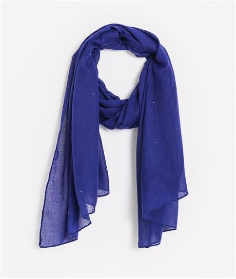 Foulard femme bleu uni avec perles KLEIN