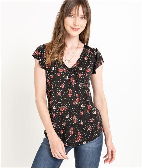 T-shirt femme manches volantées NOIR