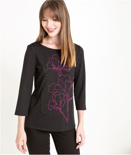 T-shirt femme manches 3/4 noir NOIR