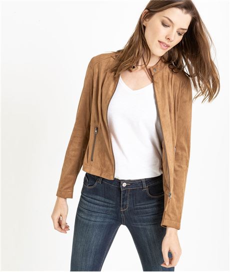 Blouson femme souple en suédine CAMEL